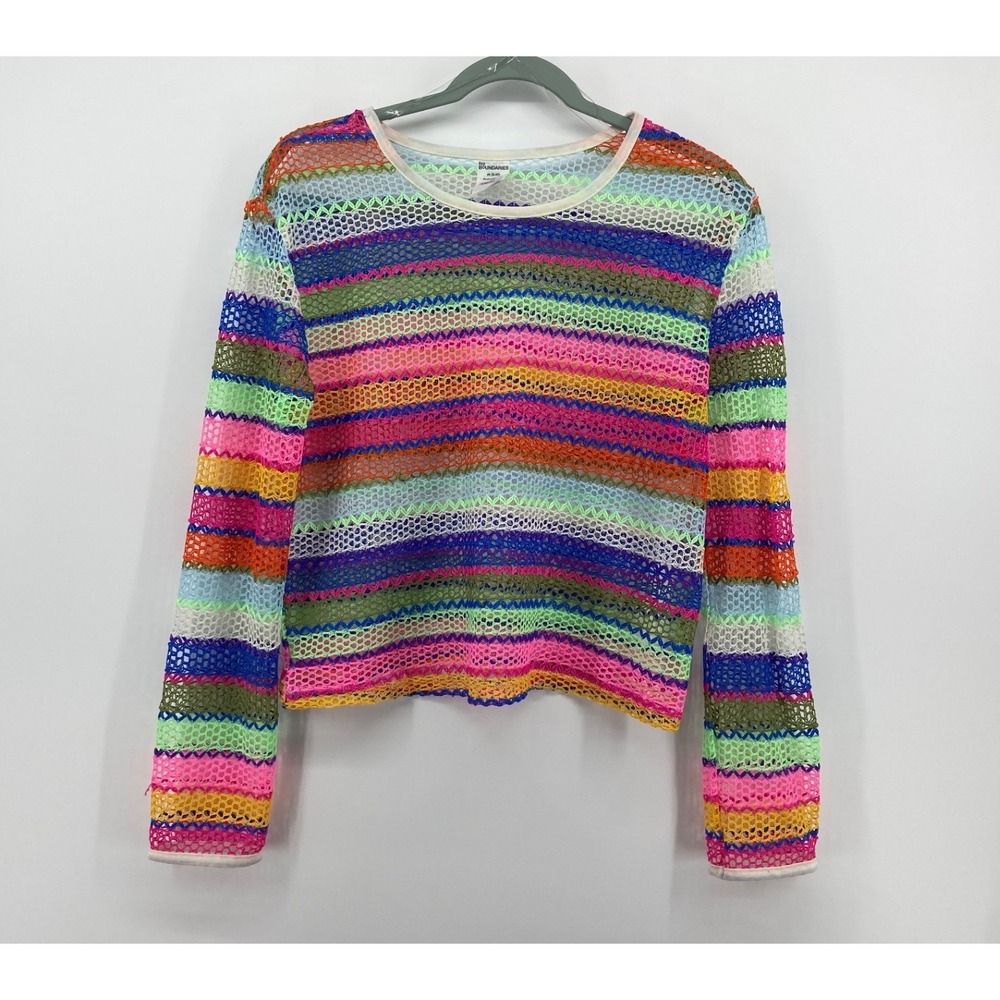 Womens Multicolor Striped Mesh Long Sleeve Top Medium Festival Rave Concert Love